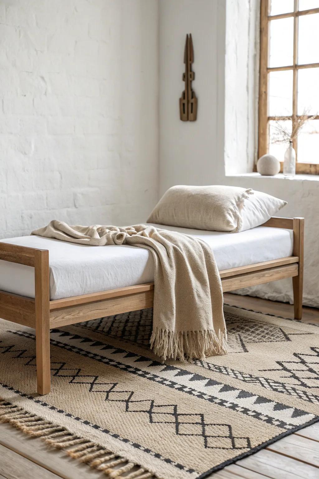 Slide a rug under the front legs to instantly define a cozy lounge zone around your daybed.