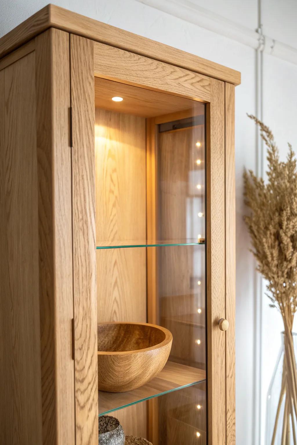 Warm white cabinet lighting (2700K) makes oak and pine look richer, softer, and cozy.