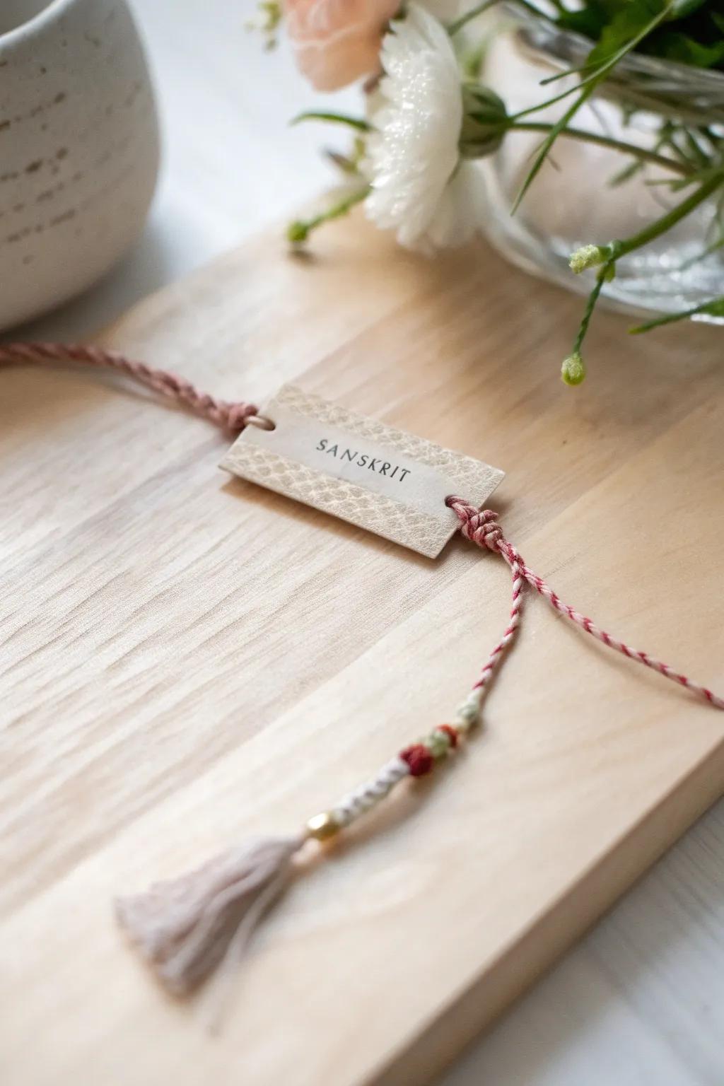 Capture the essence of love and tradition with a Sanskrit Message Rakhi, a perfect blend of simplicity and meaningful craftsmanship.