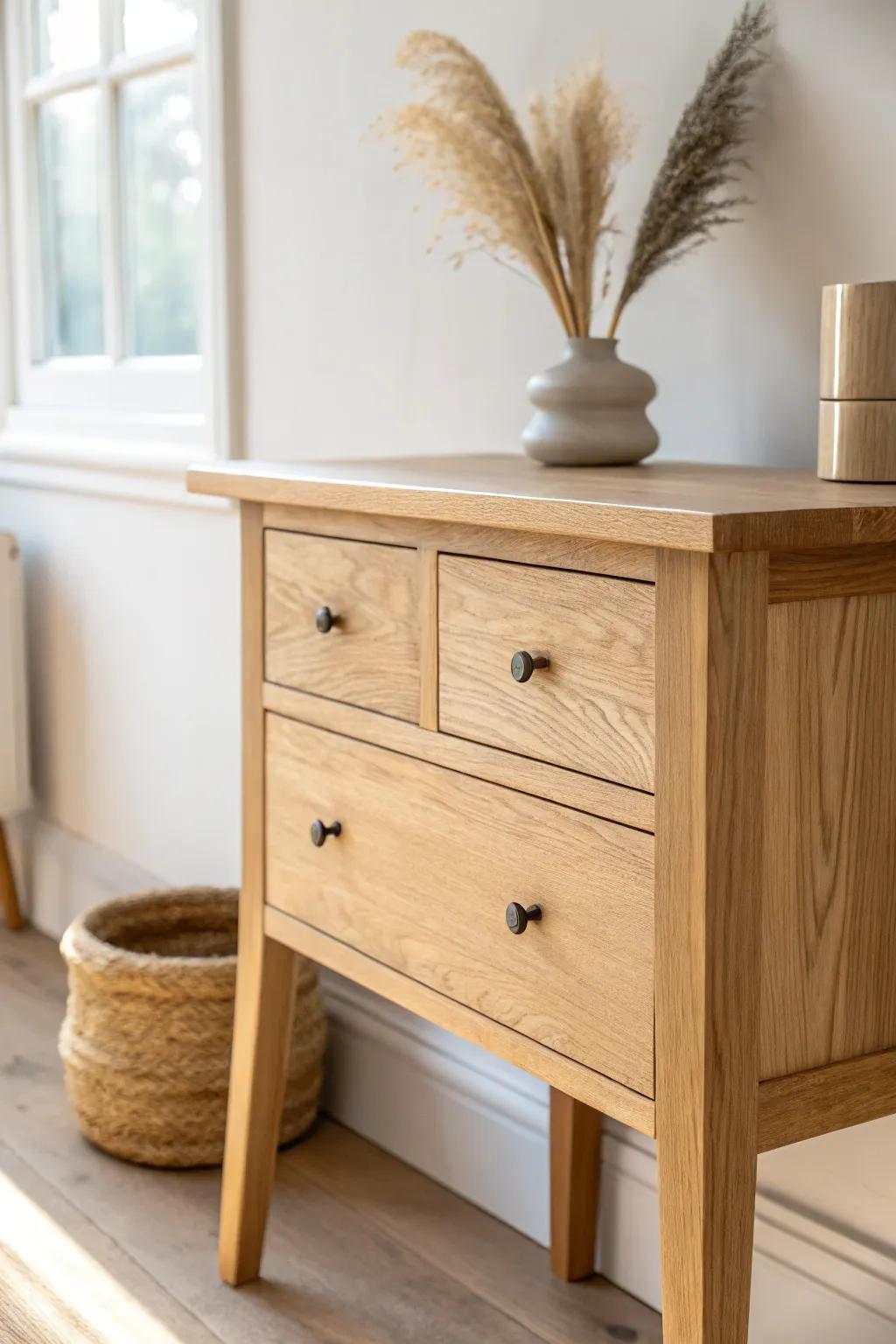 Light oak overlay drawer front—an easy upgrade that hides imperfections and looks instantly custom.