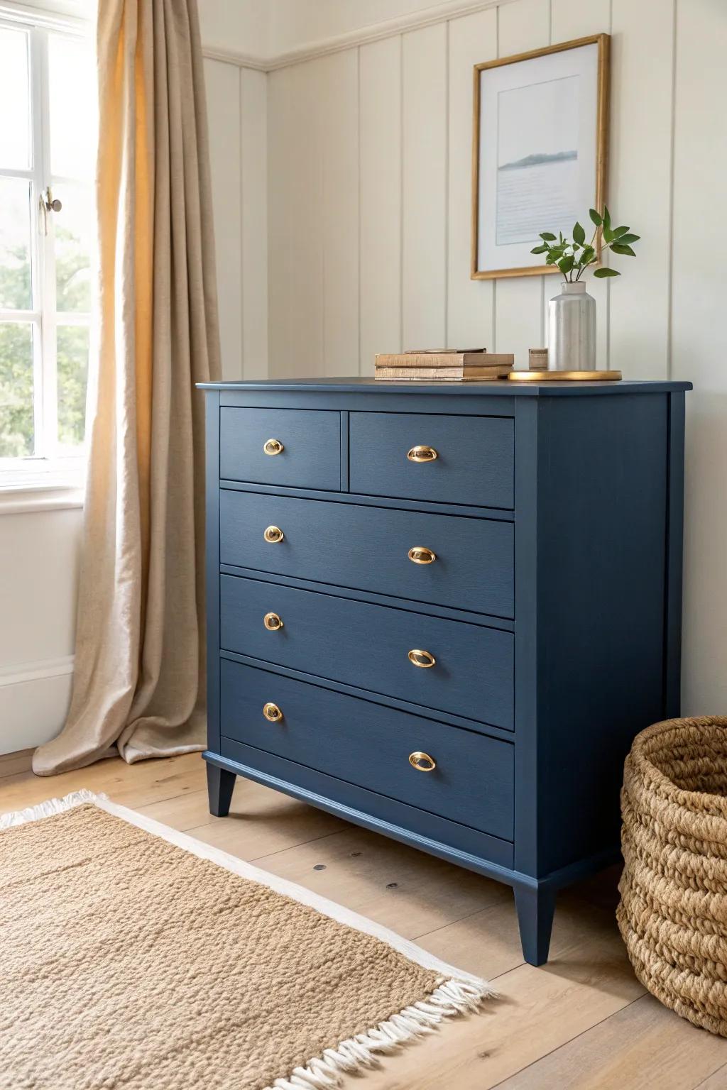 Classic navy dresser: timeless, tailored, and perfectly grounded against light walls.