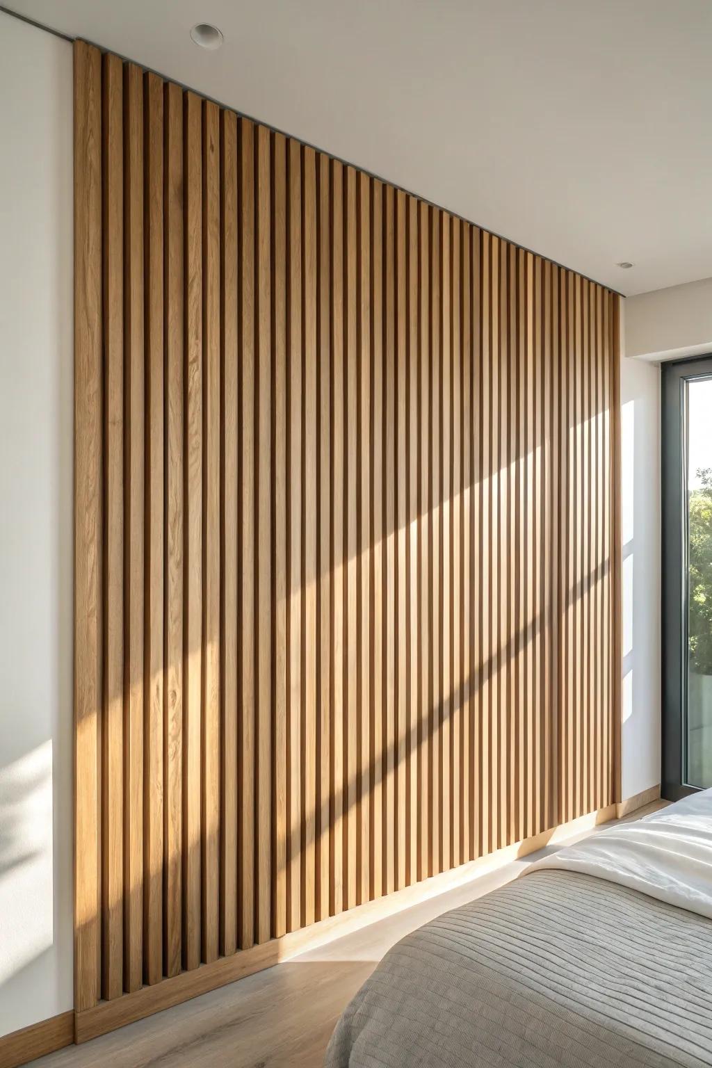 Vertical wood slats add instant height and warmth—clean spacing, handcrafted charm.