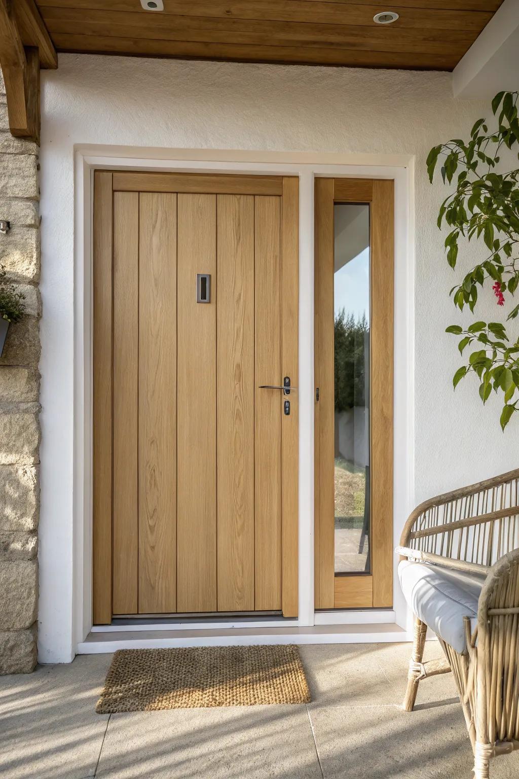 Crisp, beefy door casing turns the entry into a framed feature—simple, warm, wow.