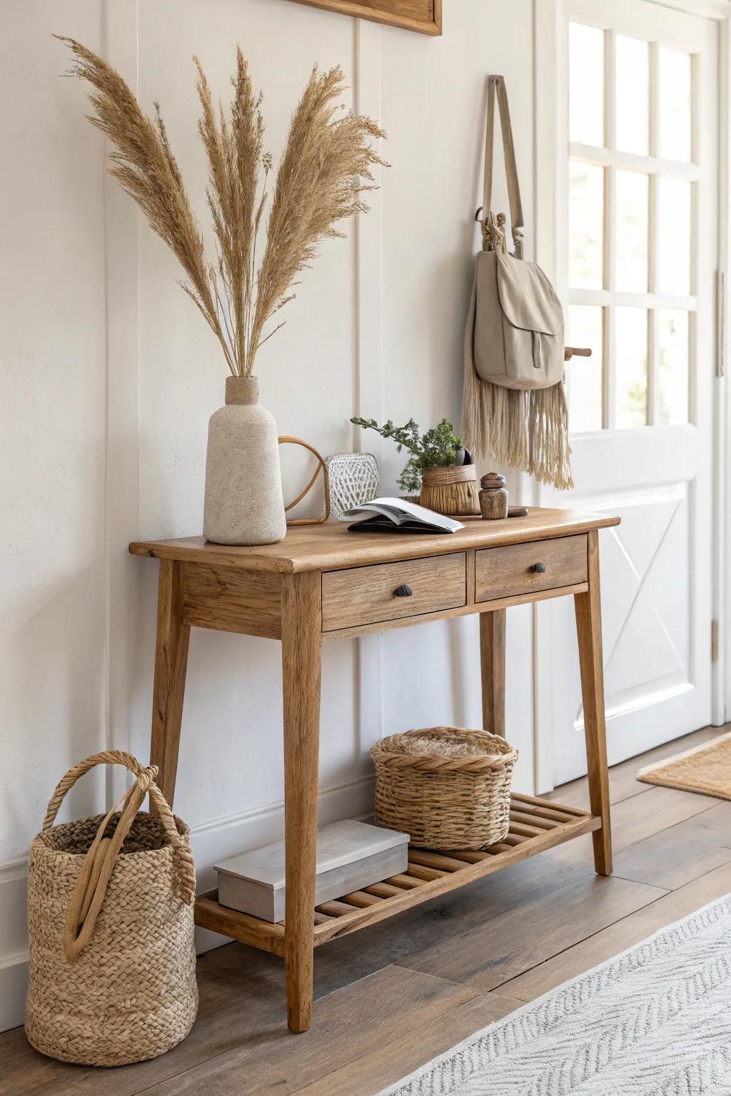 Group by function: a calm entry drop-zone display that instantly feels like home.