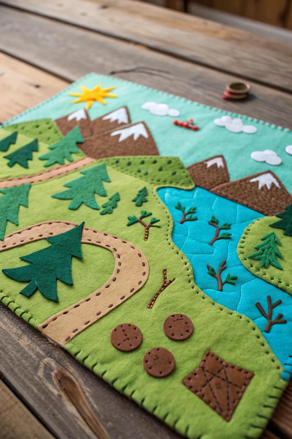 Embark on an adventure with this handcrafted felt journey map, where every texture tells a story.