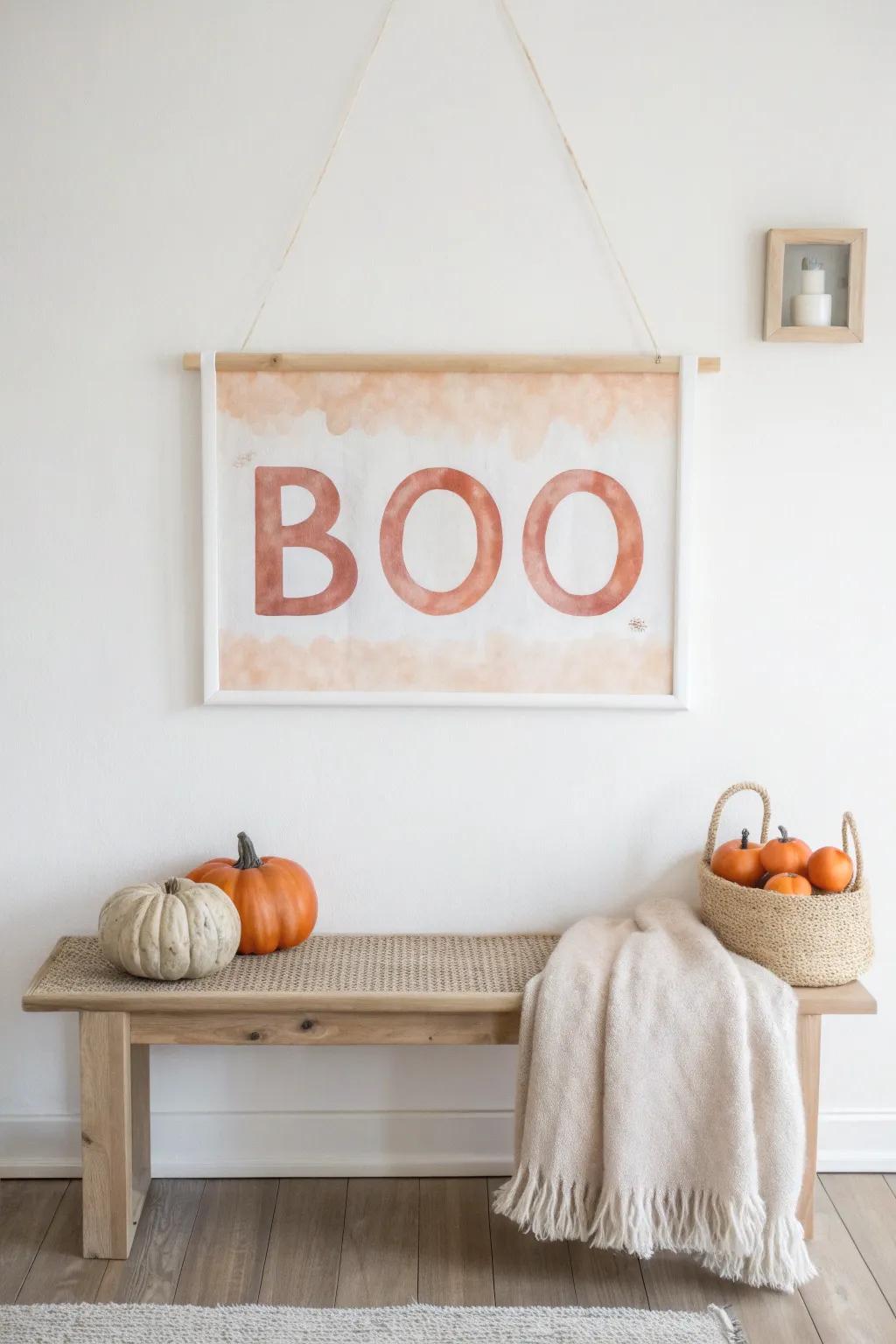 Embrace Halloween with minimalist charm: Spooky word art that adds a playful touch to your decor.
