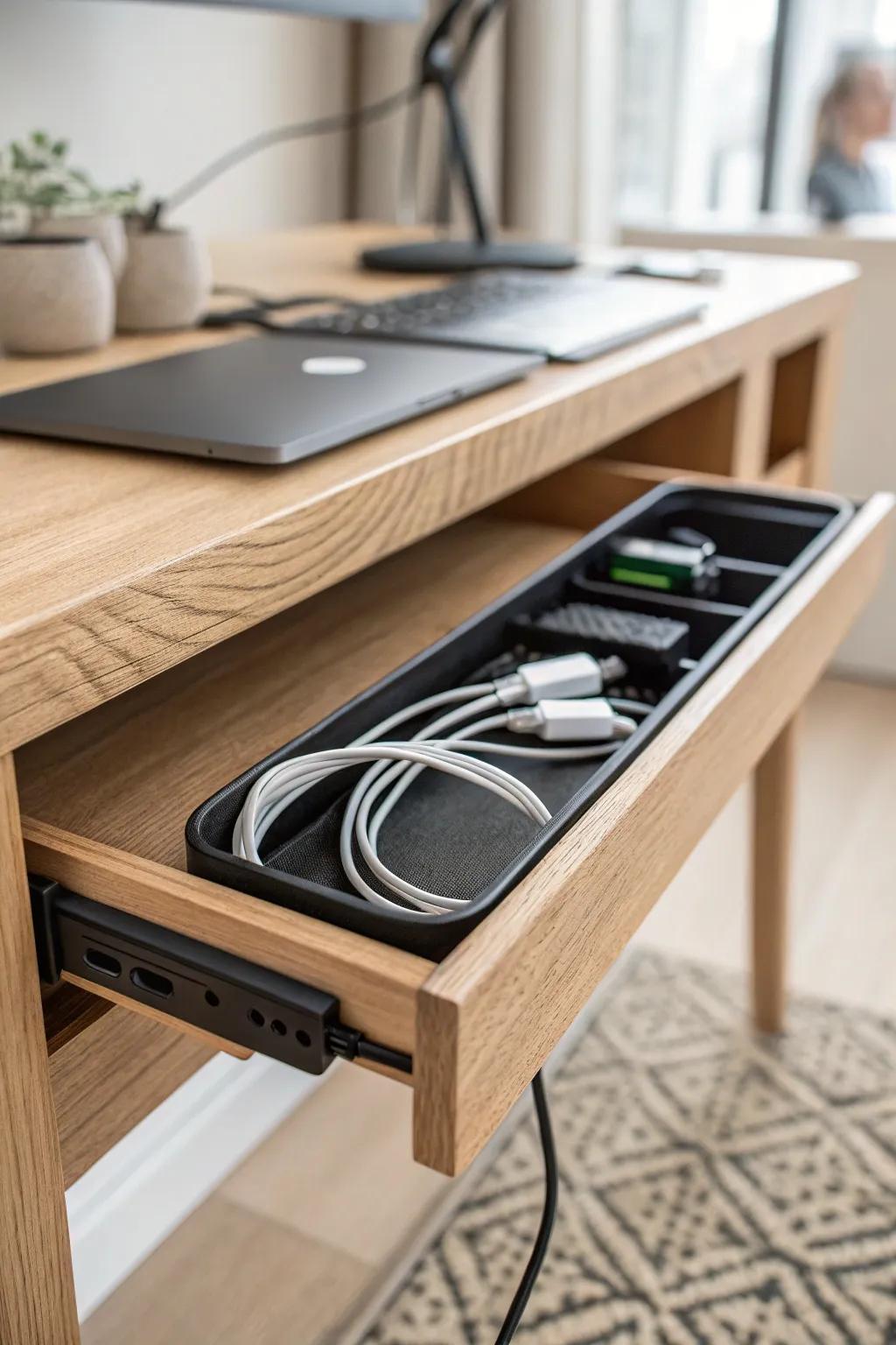 Hide the cord chaos: an under-desk cable tray that makes your home office instantly calmer.