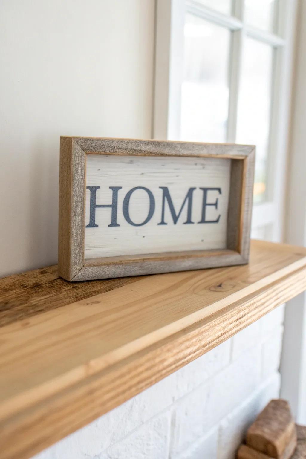 Petite framed HOME sign: simple handmade charm for effortless layering on shelves or mantels.