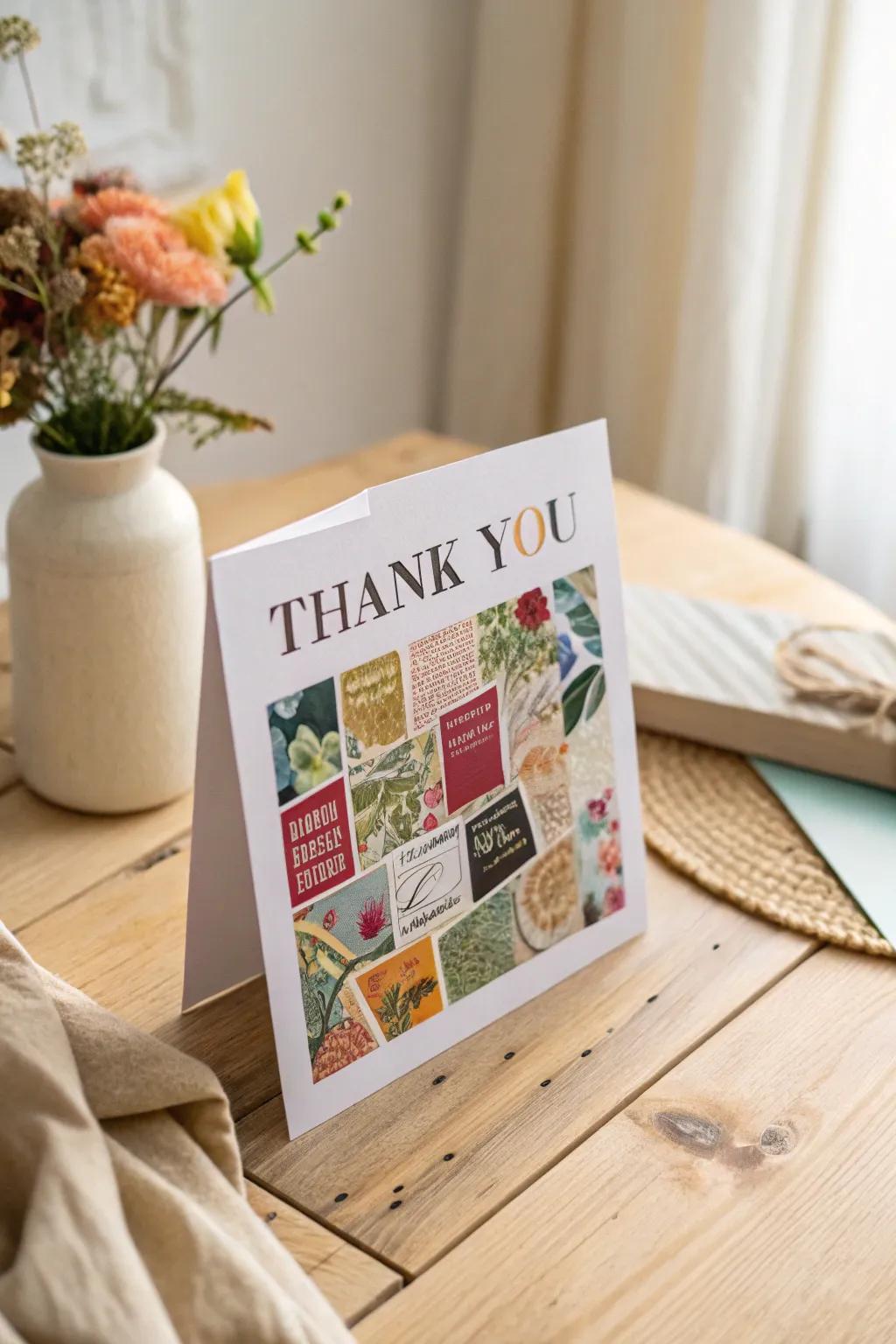 A heartfelt touch of creativity: Toddlers' colorful collage thank you card.