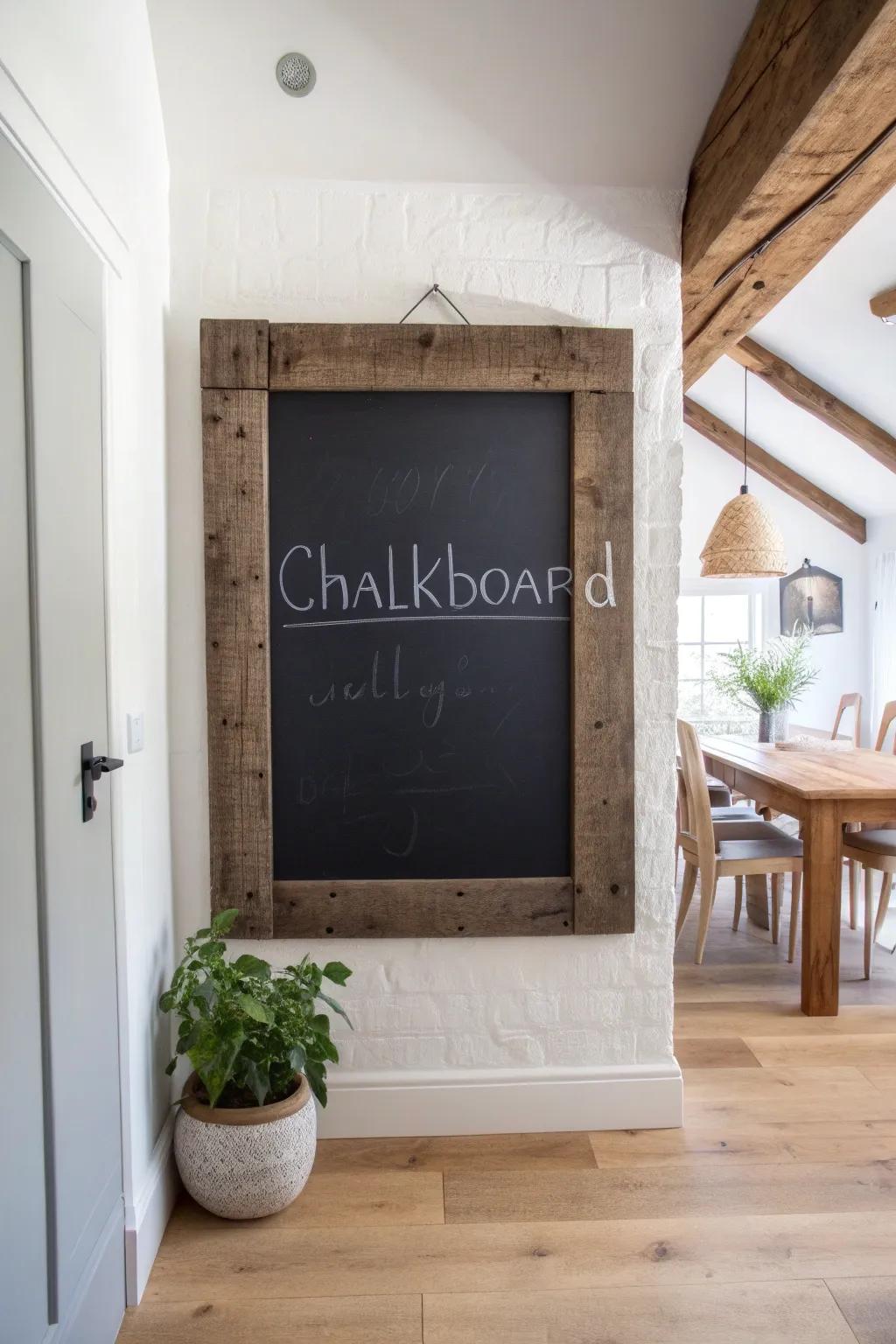 A big framed chalkboard turns homeschool plans into beautiful, clutter-free wall décor.