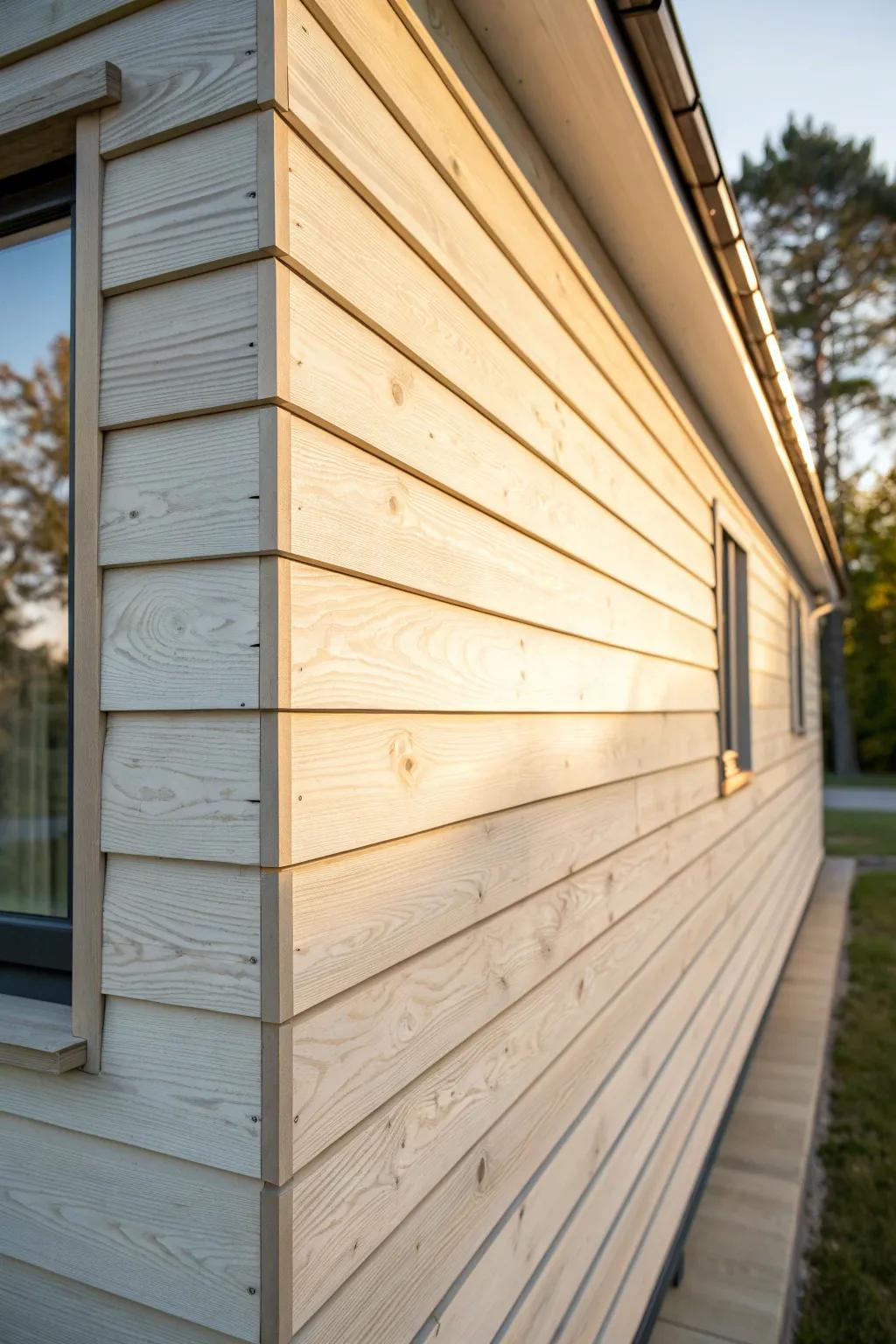 Horizontal shiplap outdoors: clean lines, tight joints, and soft shadow bands that feel high-end.