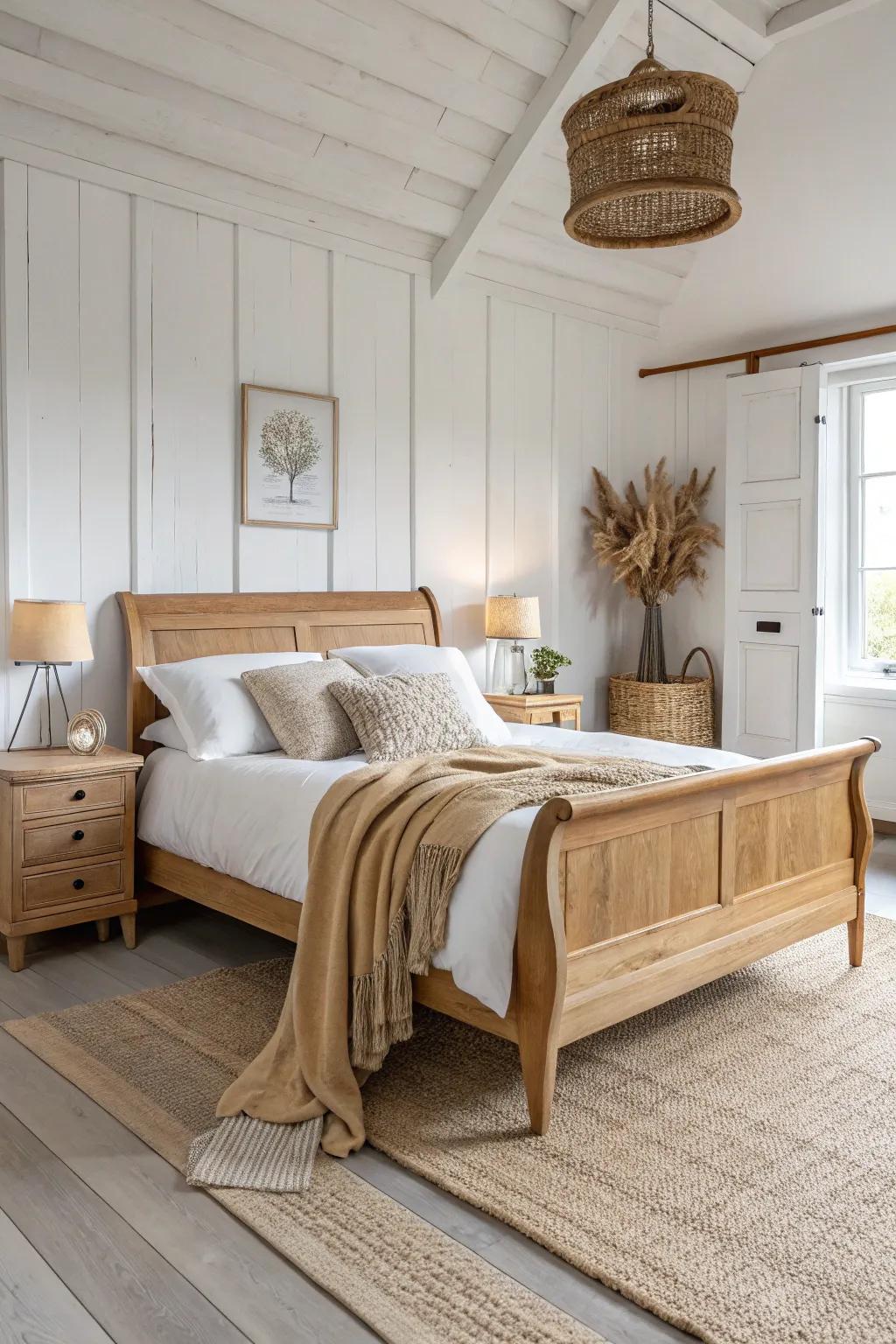 Symmetry makes a sleigh bed feel calm and polished—match both sides for effortless balance.