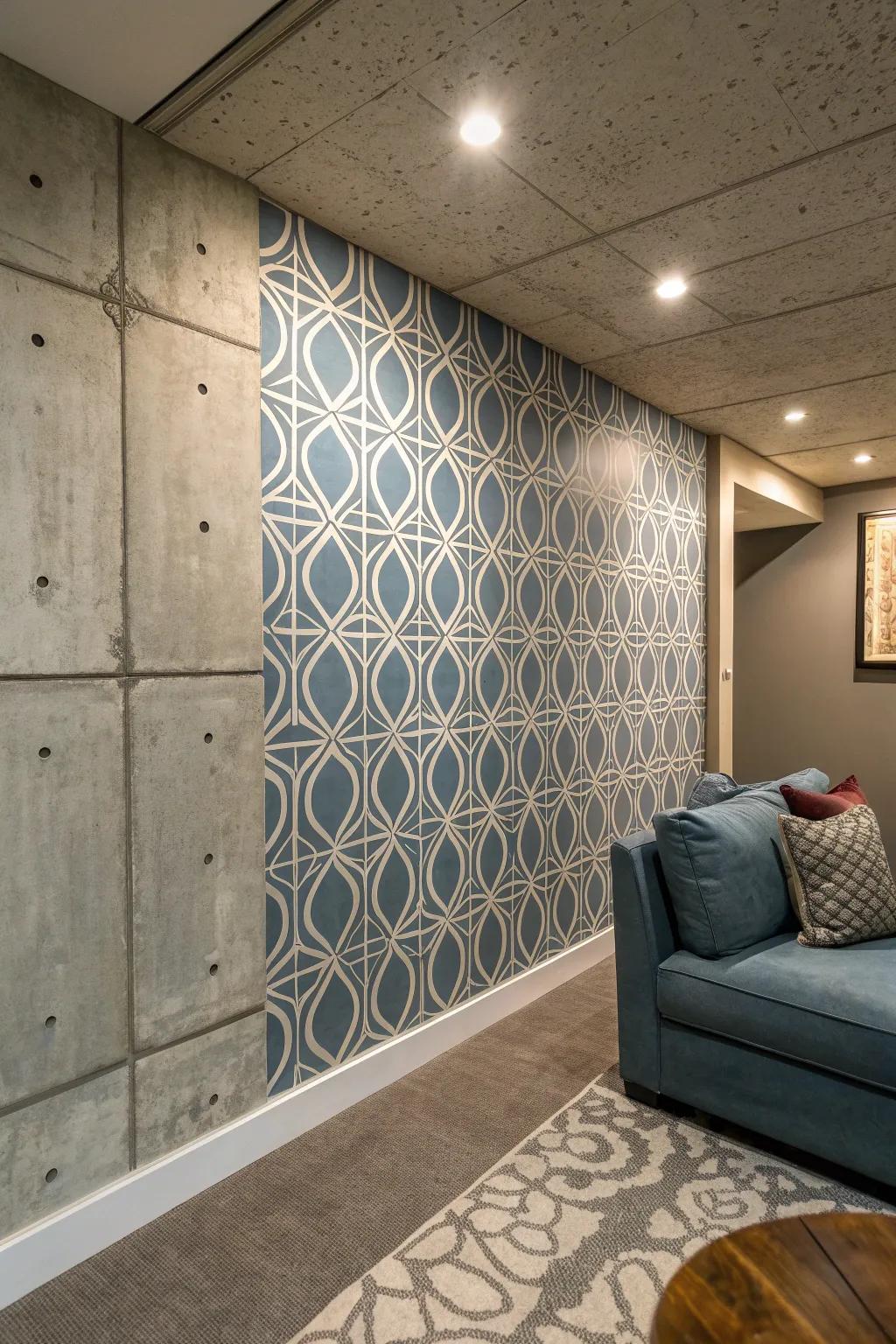 Transform your basement with peel-and-stick wallpaper for a modern, stylish upgrade.
