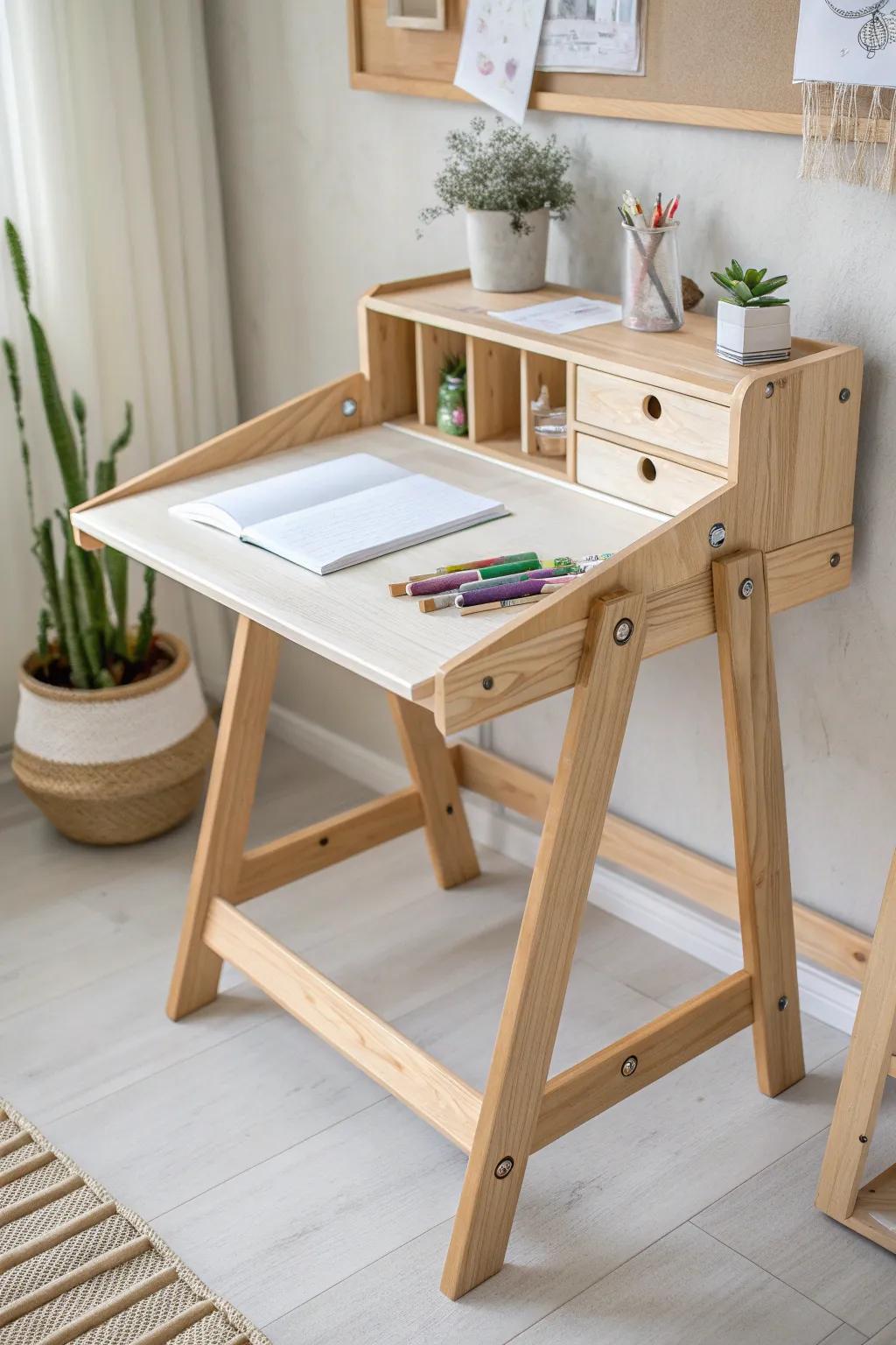 Growing with style: A minimalist adjustable desk for your child's journey.