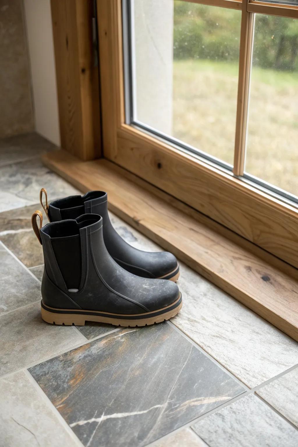 Stone-look tile by the door: shore-inspired, waterproof elegance for every lake-house entry.