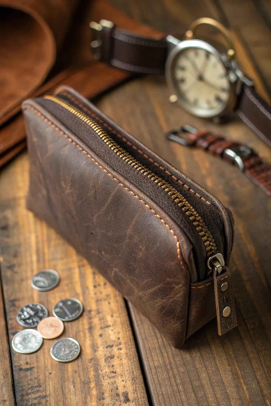 Elevate your essentials with this ruggedly refined leather pouch—perfectly crafted for the modern man.