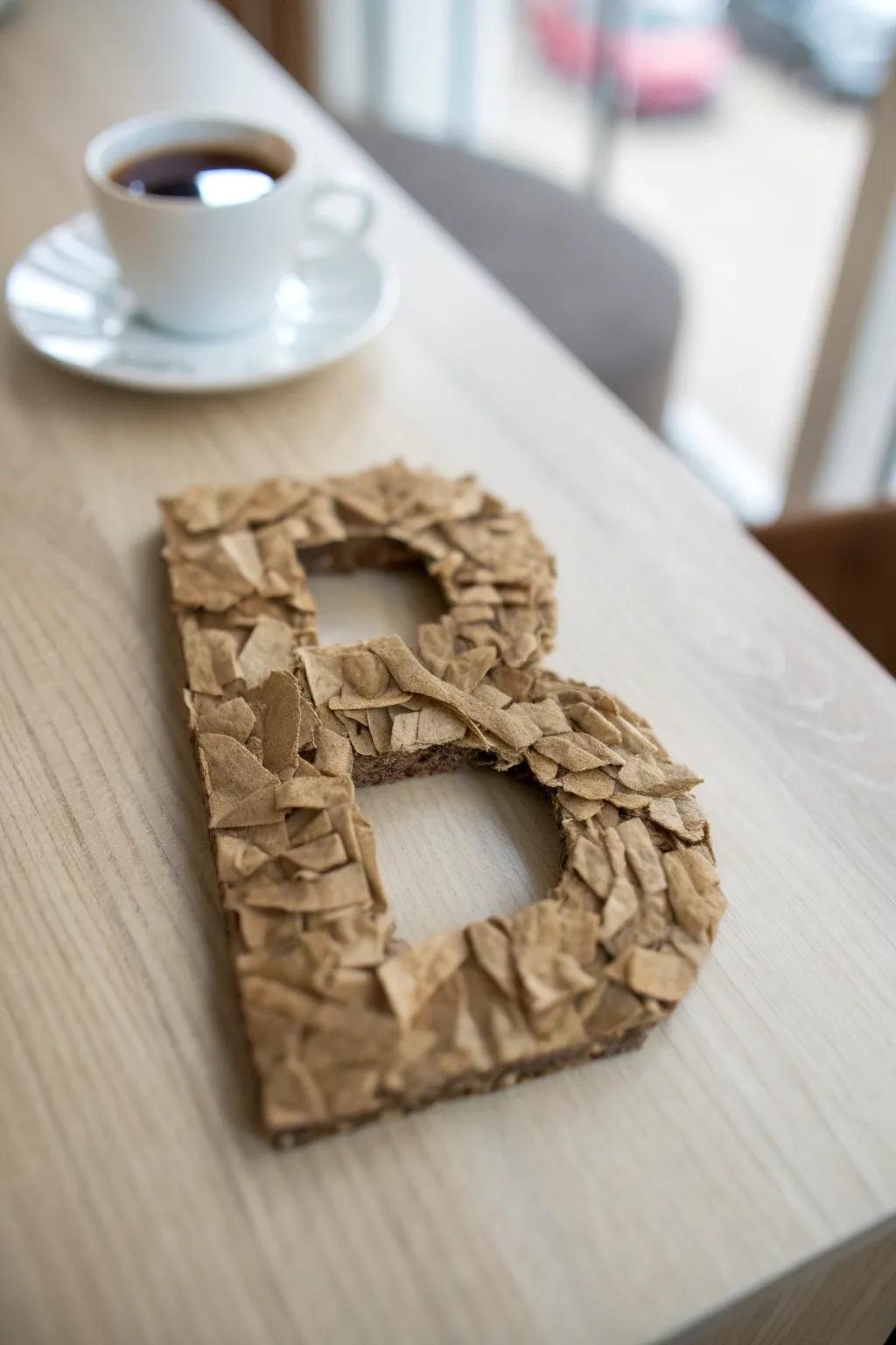 Craft your own cozy vibe with this charming Brown Bag 'B'—a minimalist masterpiece perfect for a serene afternoon.