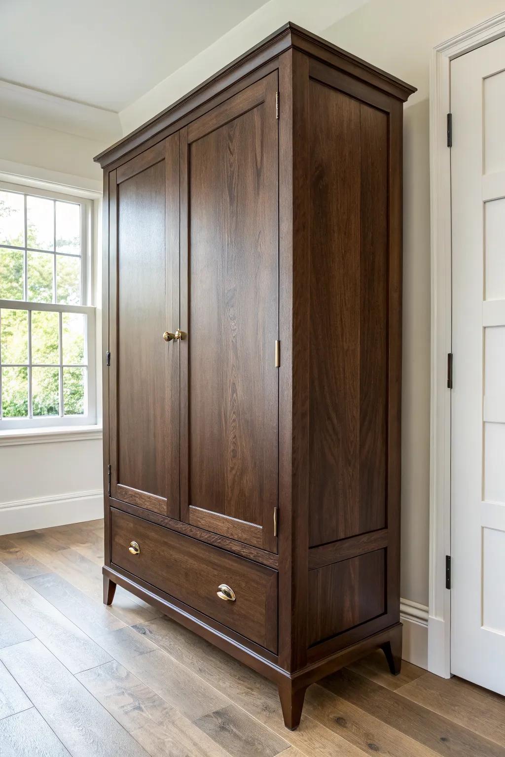 Moody dark-stain armoire: a grounded, classic statement piece with rich, softened grain.