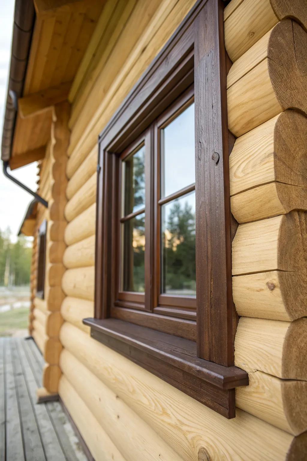 Dark brown trim adds seamless, lodge-style depth while keeping that all-wood cabin warmth.
