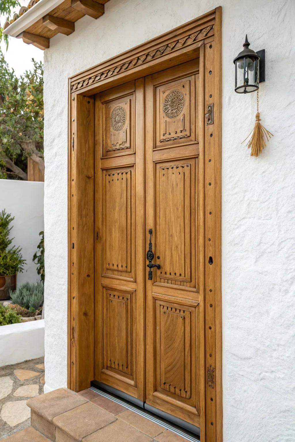 Raised panels with gentle carving—subtle Mediterranean elegance that glows in side light.