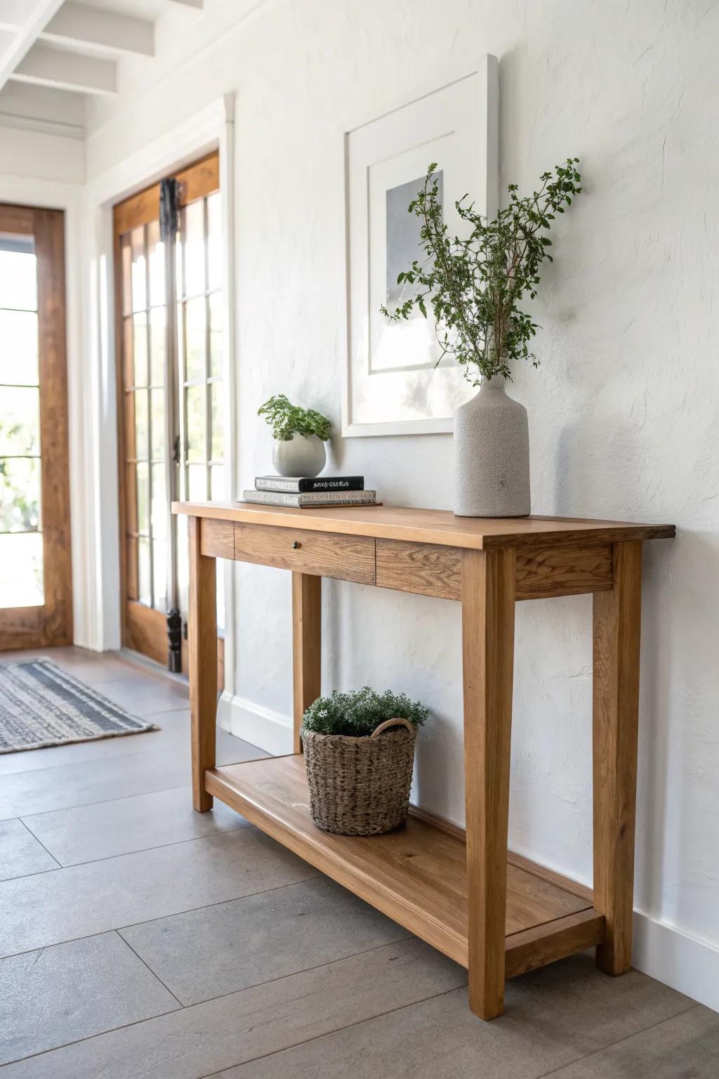 Bright white walls make the warm wood grain the decor—simple, modern, and inviting.