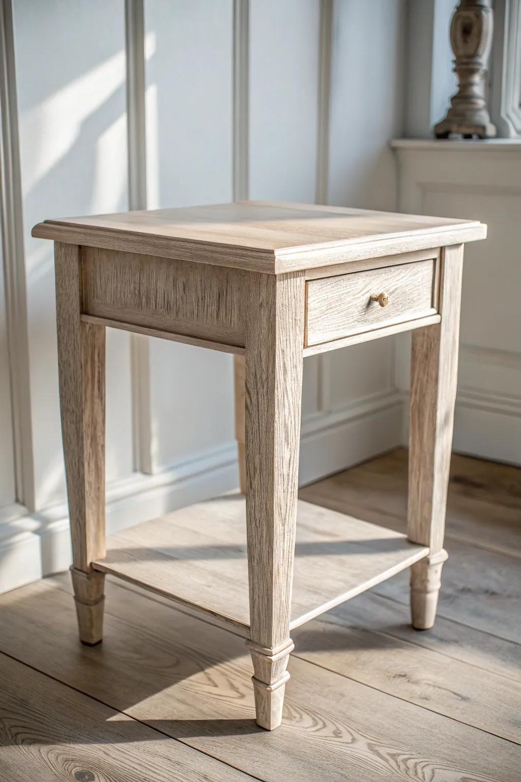 Soft warm whites let whitewashed wood glow—modern shabby chic calm with handcrafted charm.