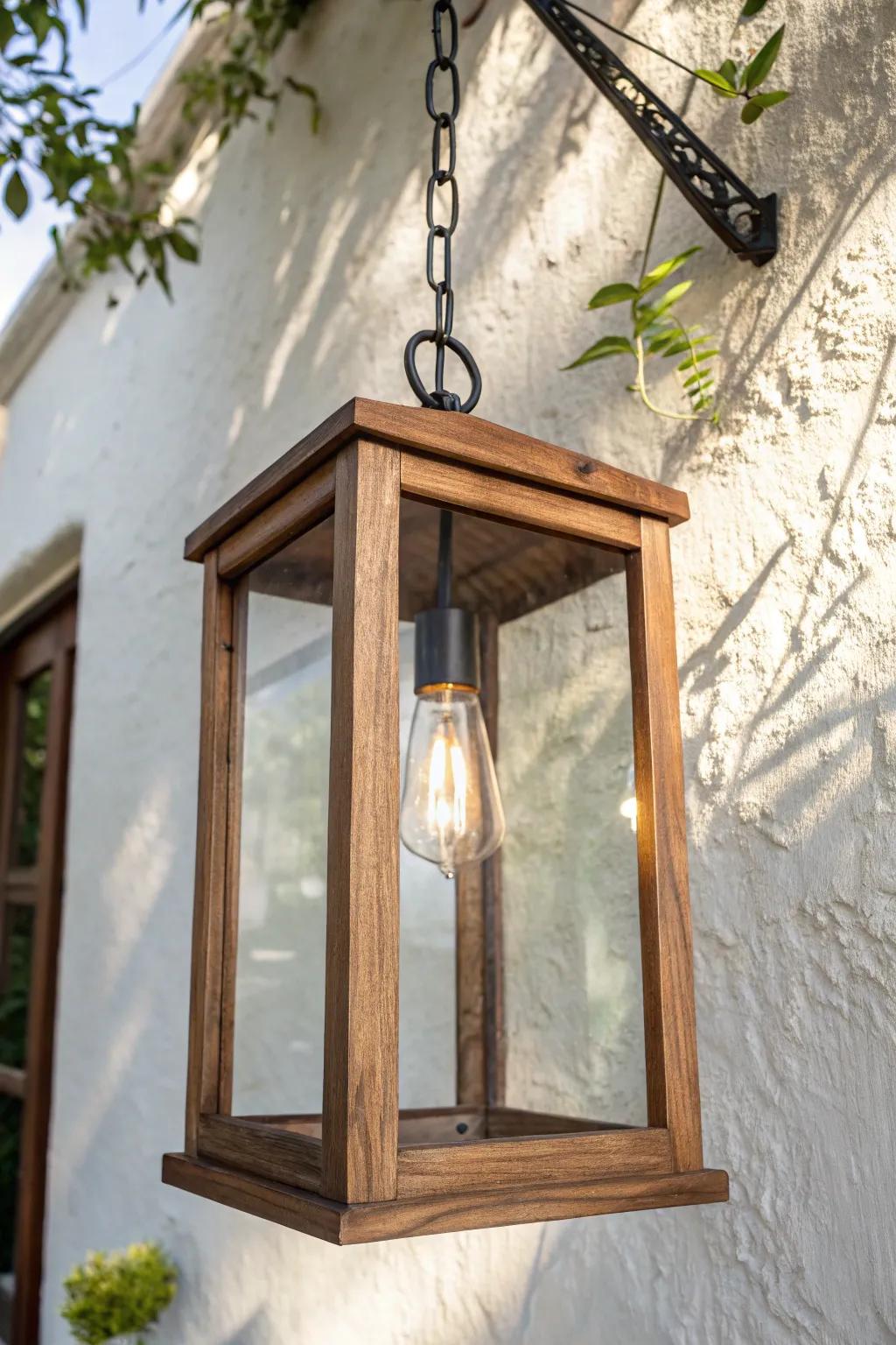 Rustic statement lantern lighting in walnut and black iron—Tuscan romance with clean lines.