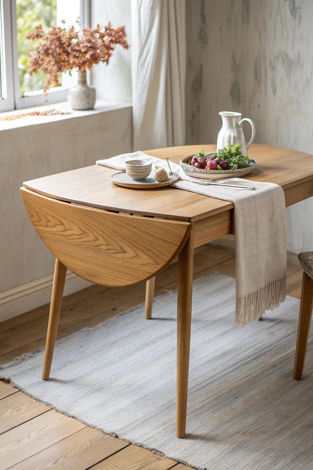 One table, endless layouts: a drop-leaf design that folds small and expands for holidays.