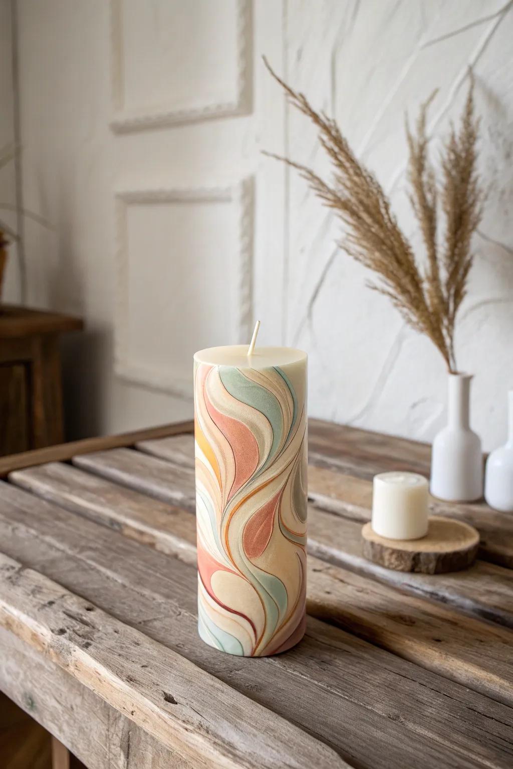Transform your candles into stunning abstract art pieces with swirling wax designs.