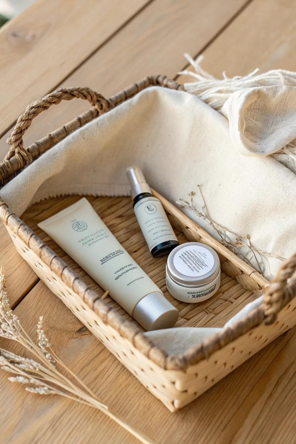 Delight in the simplicity of beautifully crafted mini beauty kits, perfect for gifting after a memorable party.