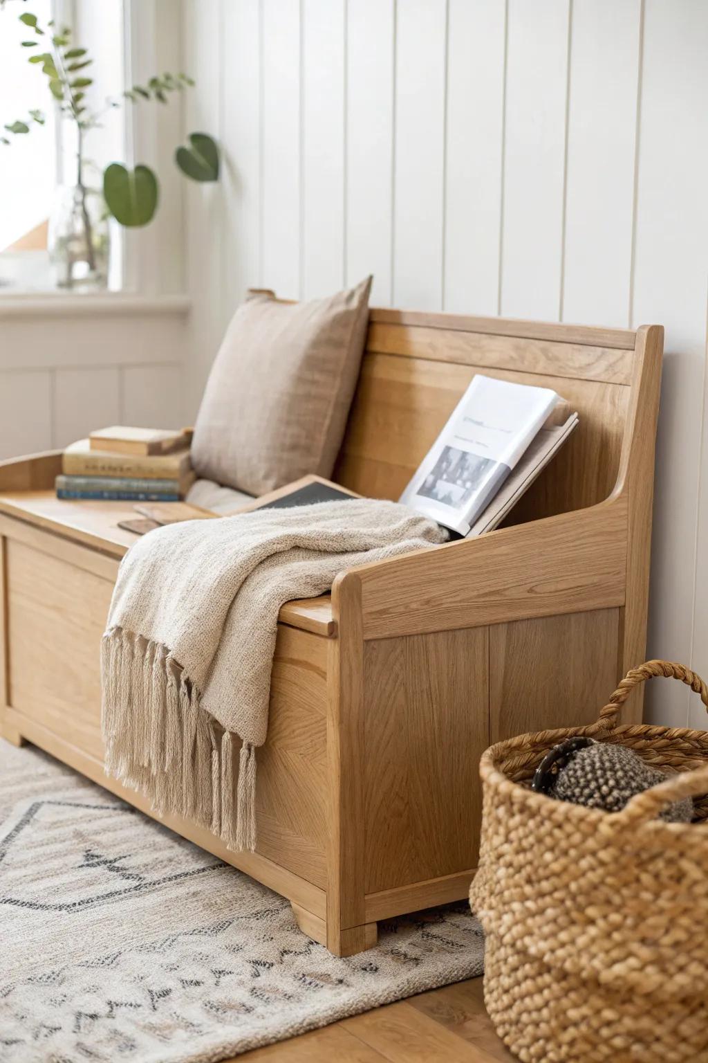 Handmade wooden bench reading nook with hidden storage—cozy, calm, and beautifully practical.
