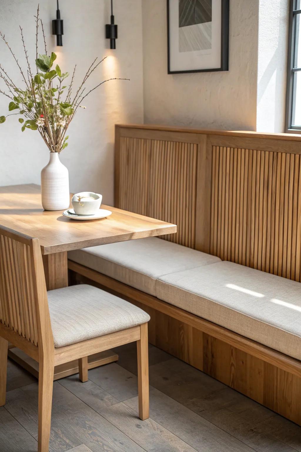 Cozy booth line, ever-changing chairs—flexible seating that keeps your dining room fresh.