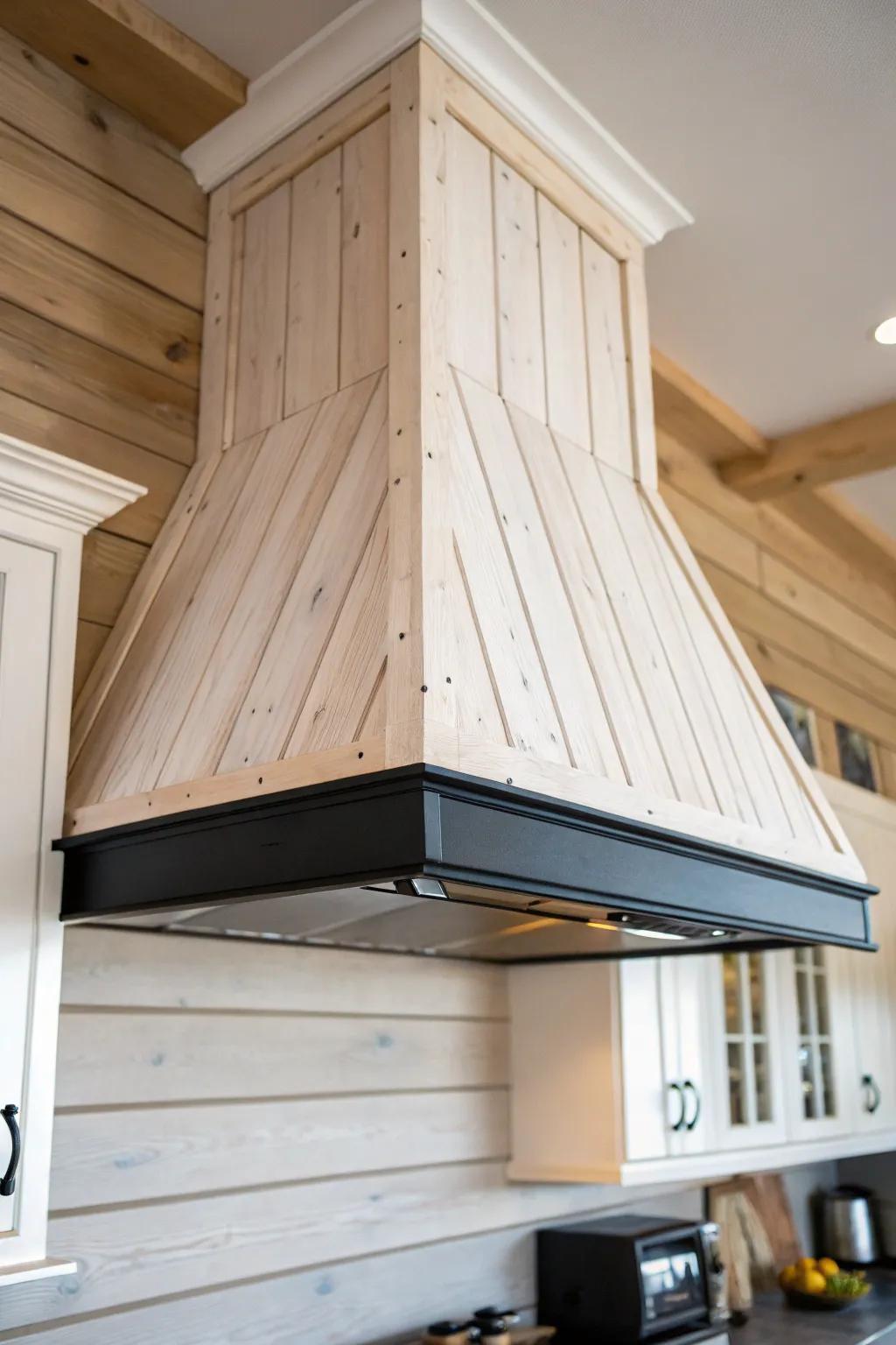 Tongue-and-groove plank hood for a snug built-in rustic look with clean Scandinavian warmth.