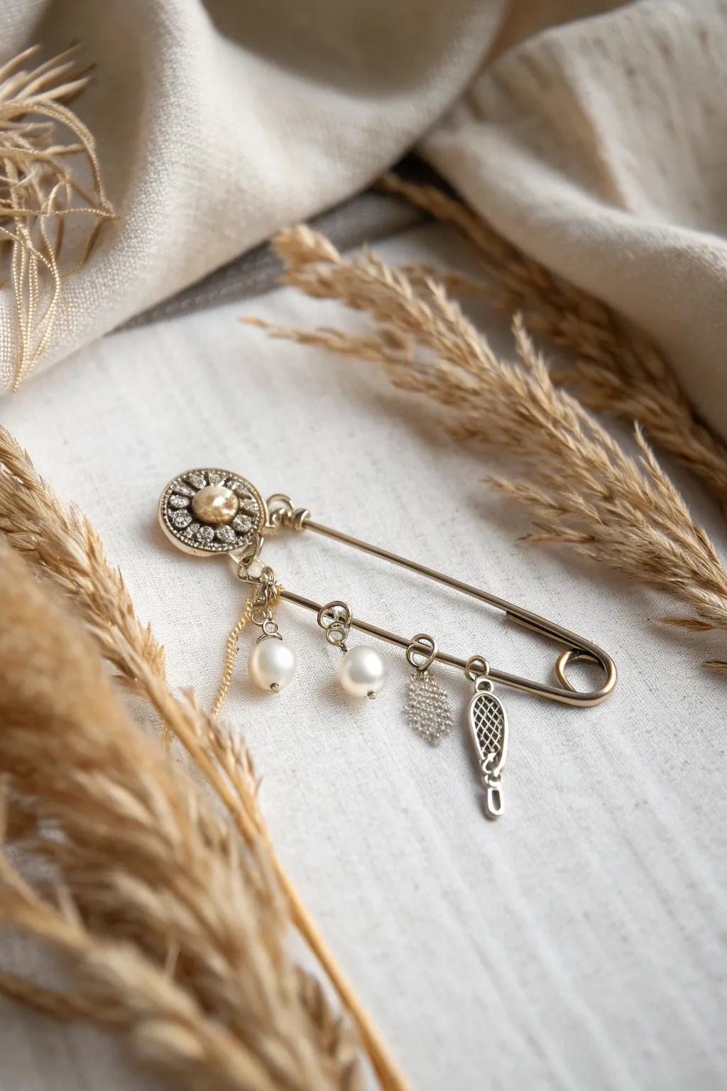 Elevate your everyday fashion with runway-inspired safety pin embellishments, where simplicity meets high fashion allure.