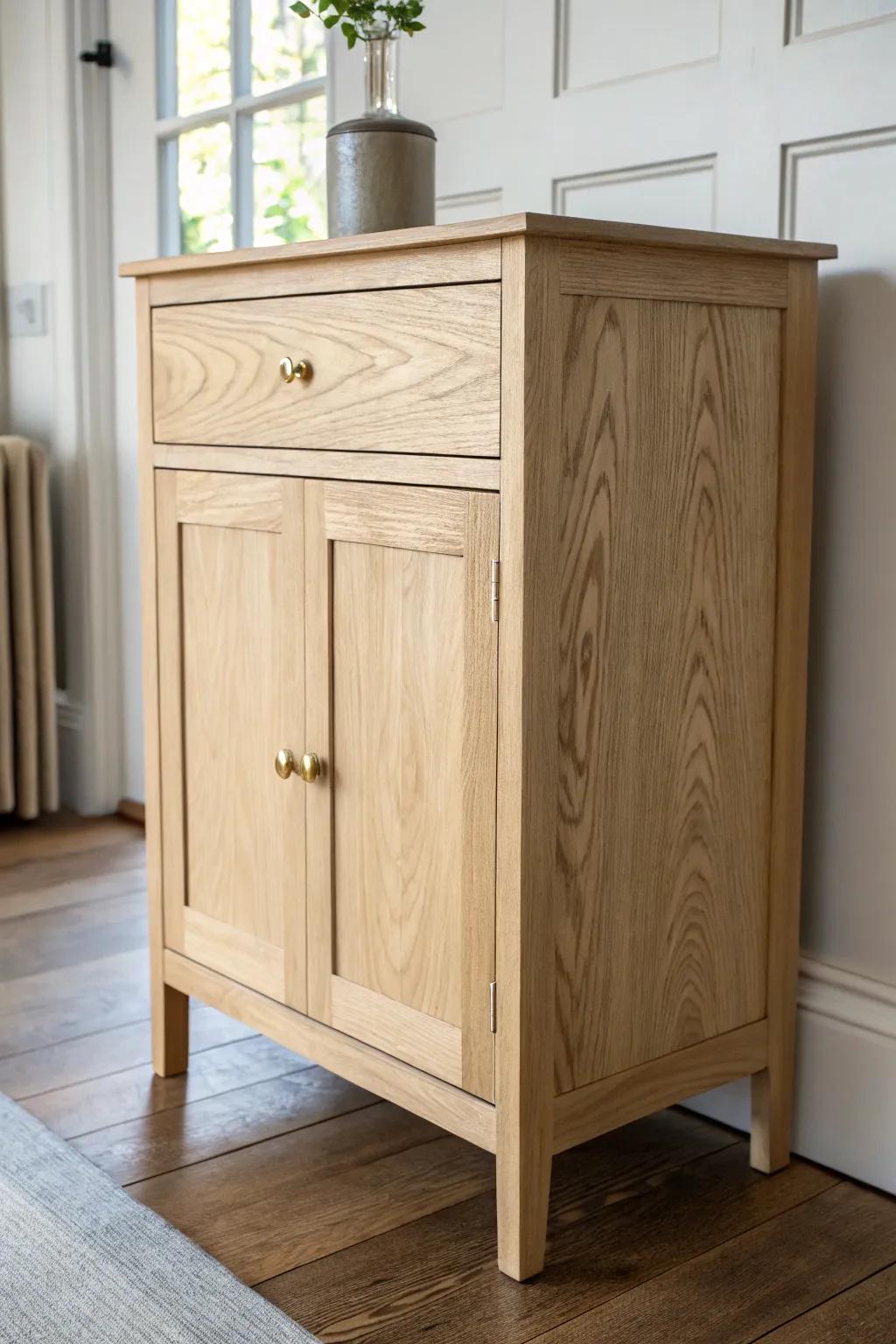 Round knobs on shaker doors + sleek pulls on drawers—light up top, strong leverage below.