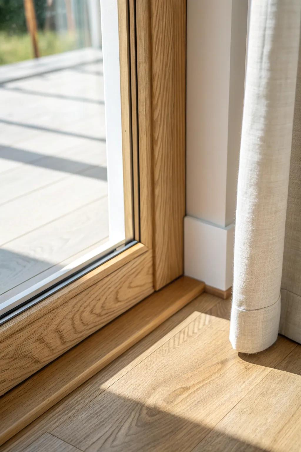 A clean baseboard return into the sliding door casing for a seamless, built‑in finish.