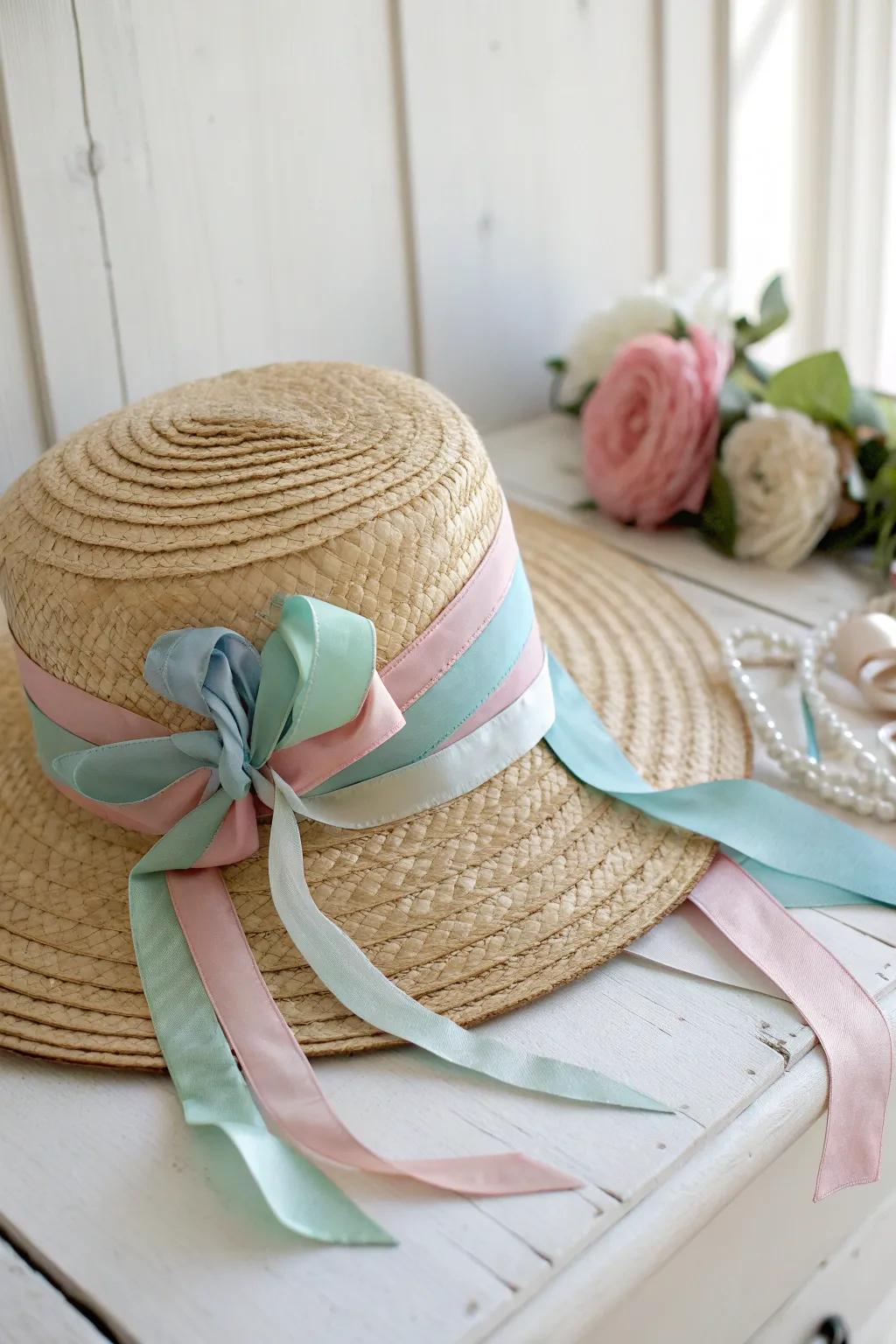 Embrace the charm of spring with pastel ribbon-adorned hats, blending vintage flair with minimalist elegance.