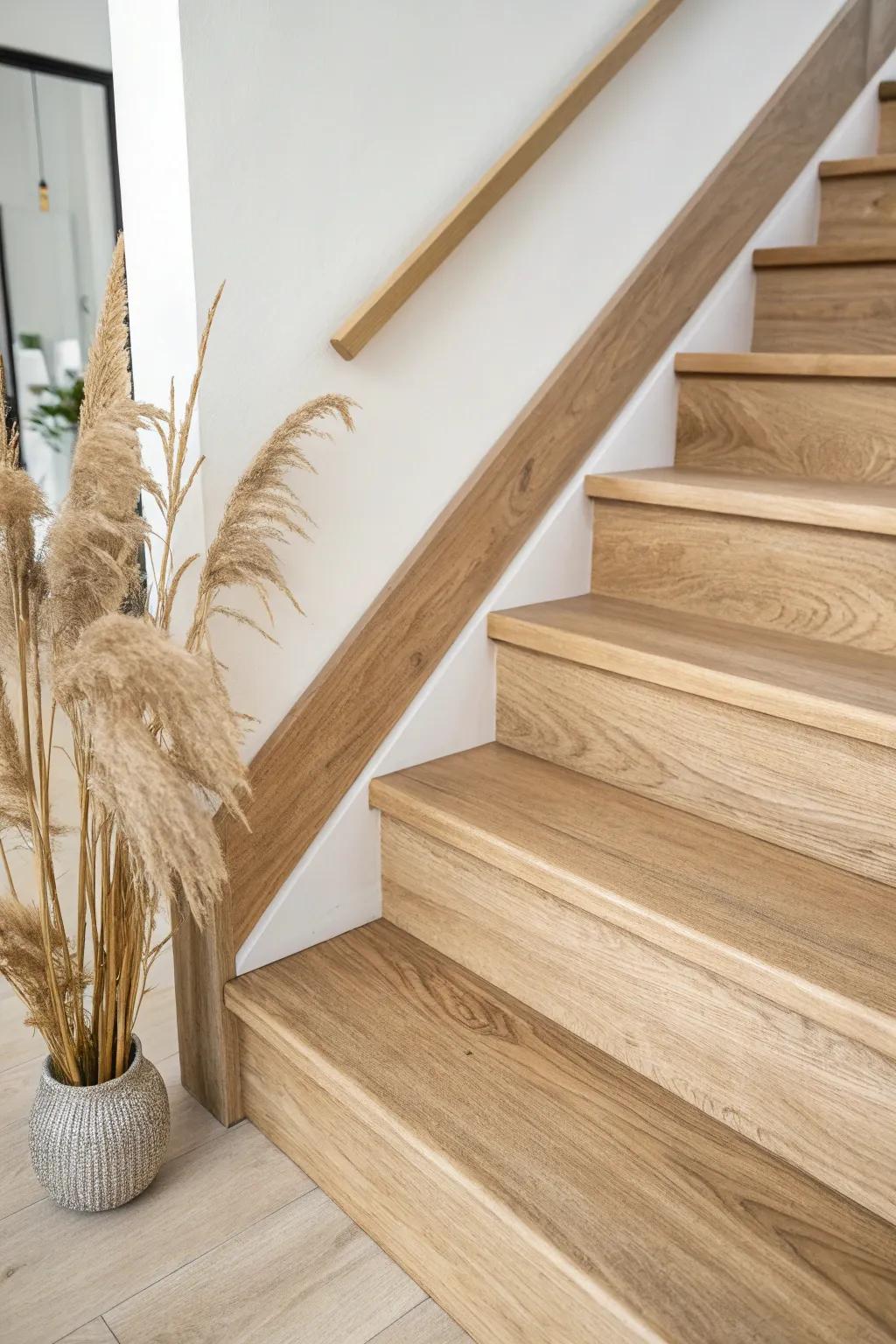 Flush-face stair nosing in oak—clean, modern lines with a seamless tread-to-riser finish.