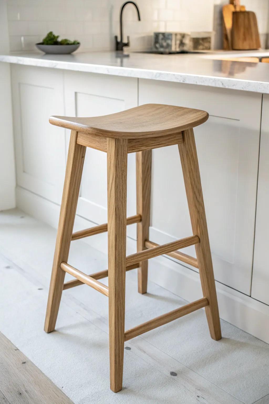 Backless counter-height stool in light oak—wide seat, clean lines, and a comfy foot rail.
