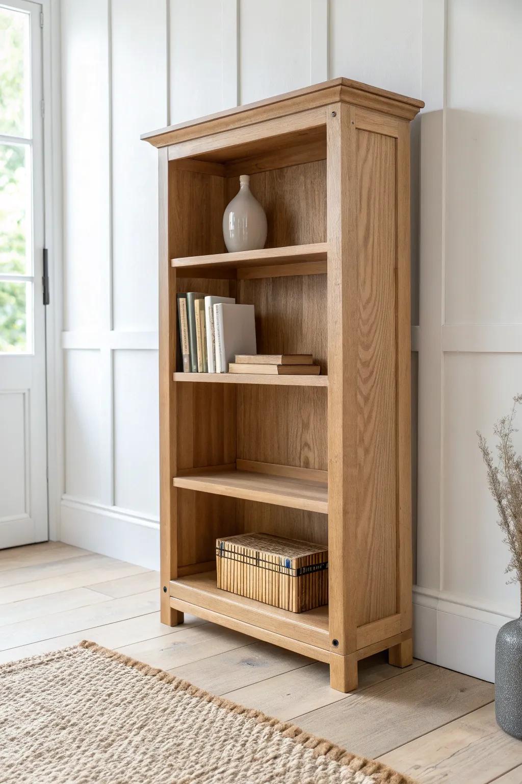 Classic oak bookcase with a simple face frame—clean lines, big impact, timeless style.