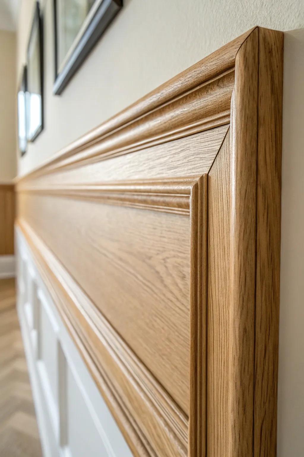 Timeless picture-frame molding in natural oak adds instant old-home charm—simple, refined, warm.
