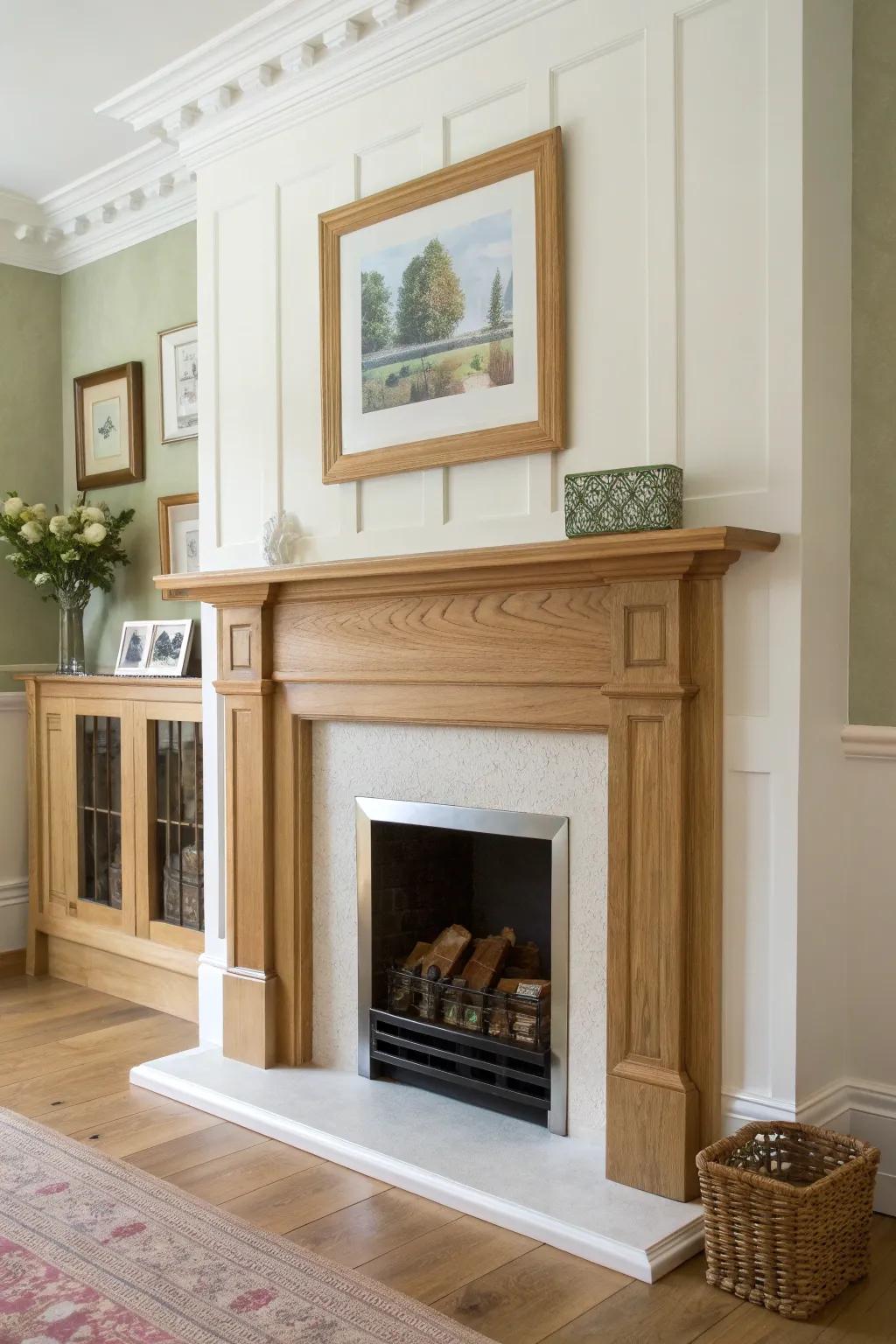 Classic picture-frame molding turns a fireplace surround into a tailored, timeless focal point.
