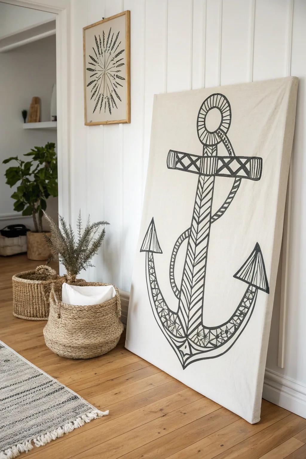 Transform your space with a touch of abstract elegance. Discover the art of simplicity with this unique anchor design.