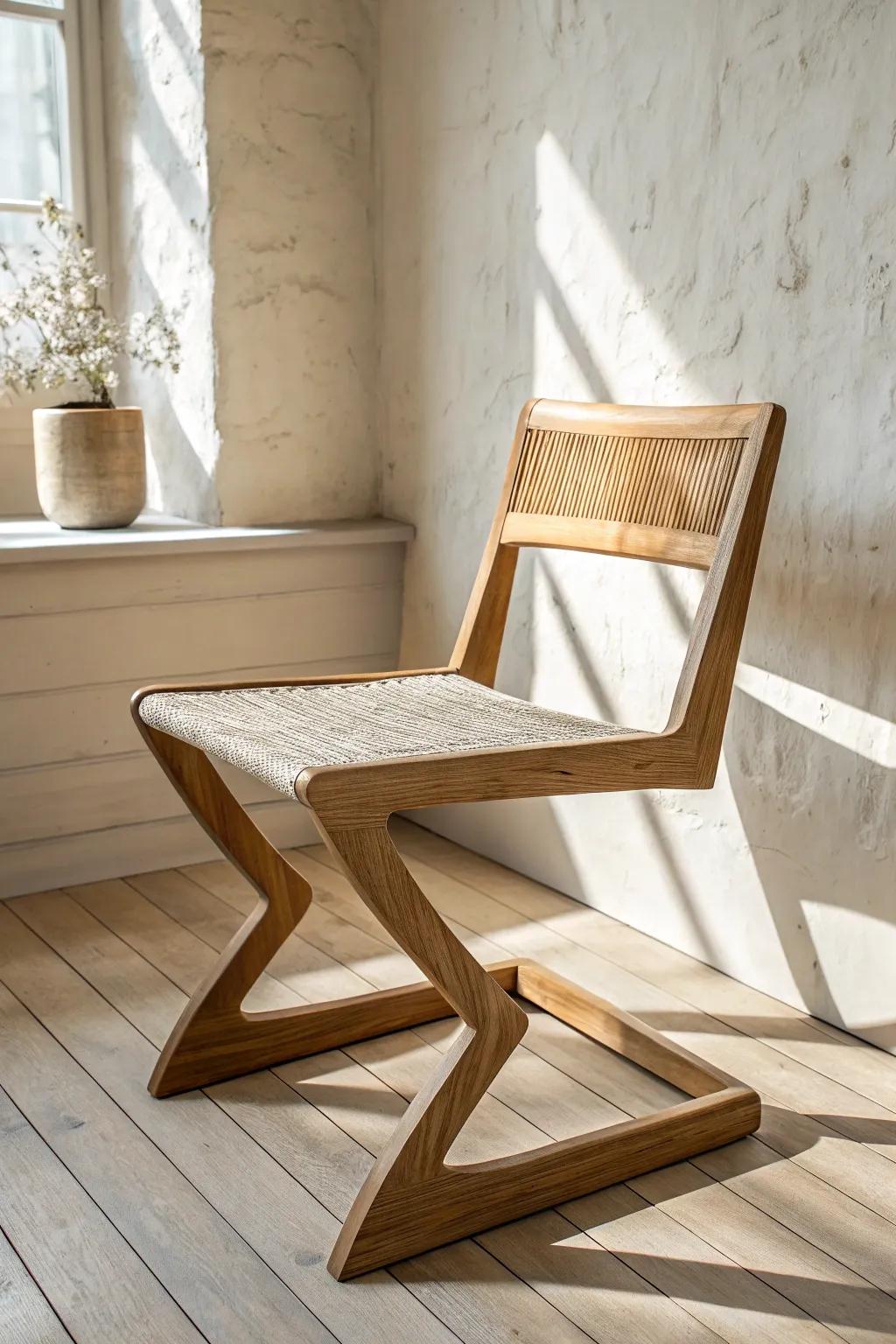 A floating cantilever wood chair that looks impossible—balanced, sturdy, and beautifully minimal.