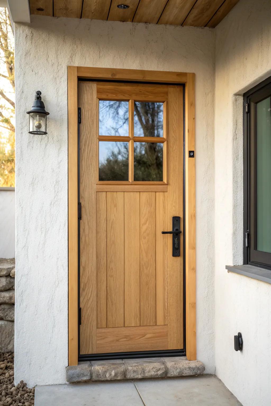 Half-lite walkout door: bright up top, durable down low—less smudging, more light.
