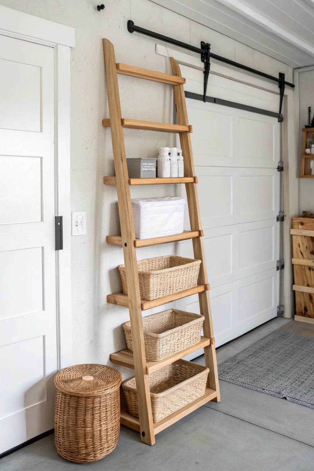 Floor-to-ceiling wall shelves that keep heavy bins low and your garage feeling calm.