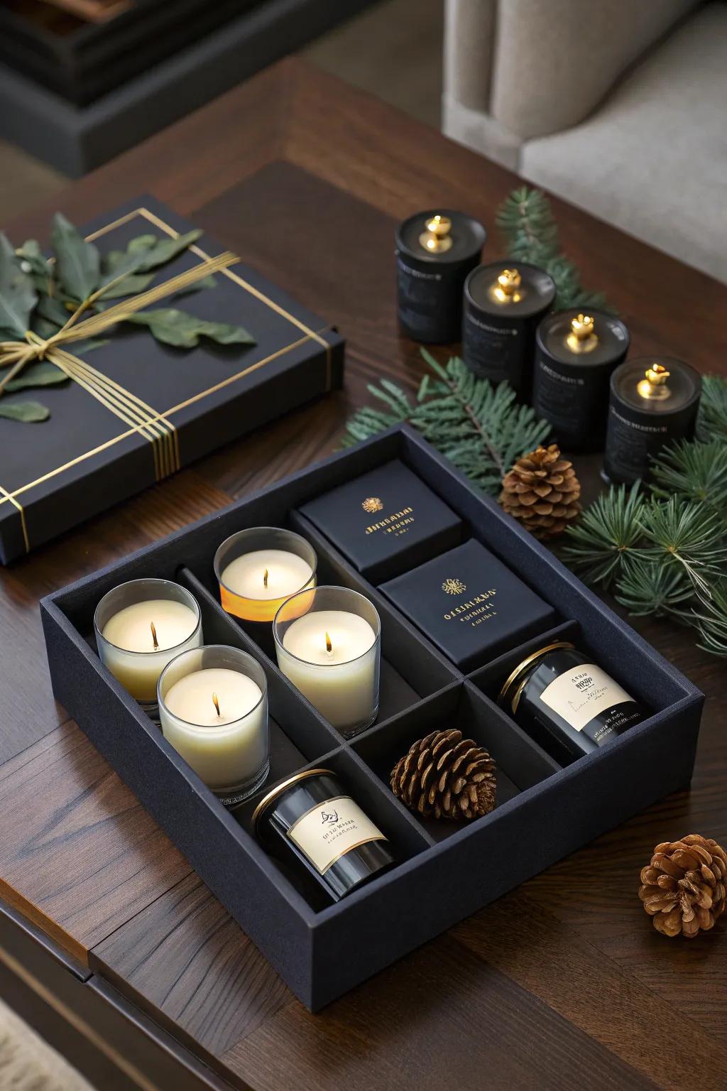 Elevate his ambiance with a luxury candle set that crafts a unique atmosphere.