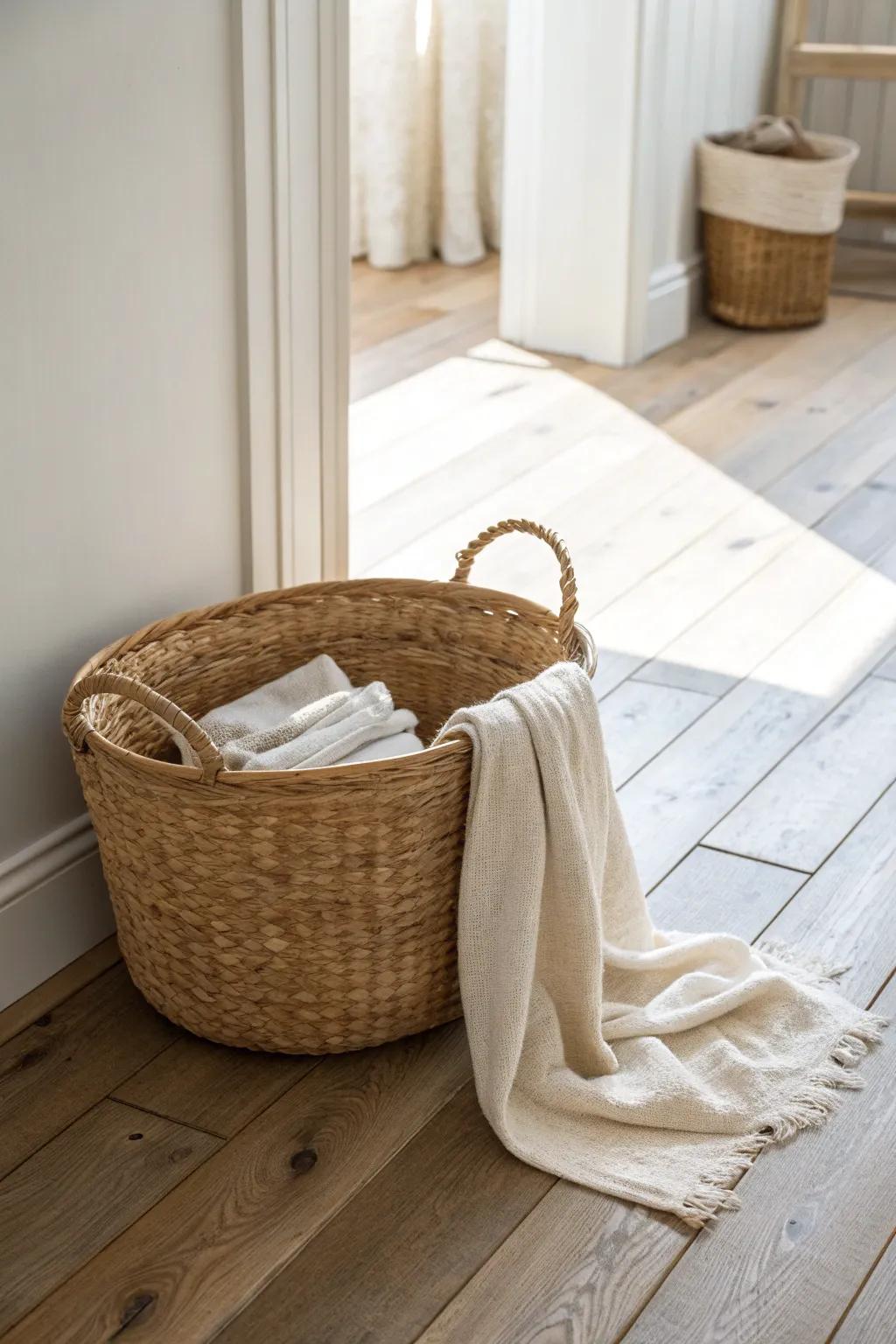 Soft whitewashed oak floors brighten the room while keeping that cozy, lived-in grain.