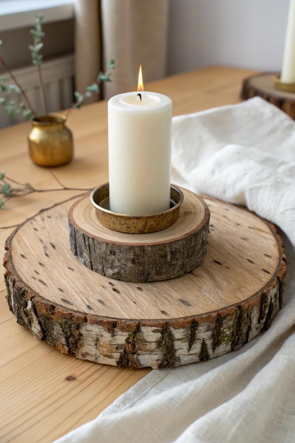 Wood-slice candle stand for a Yule altar—minimal, earthy, and beautifully handcrafted.