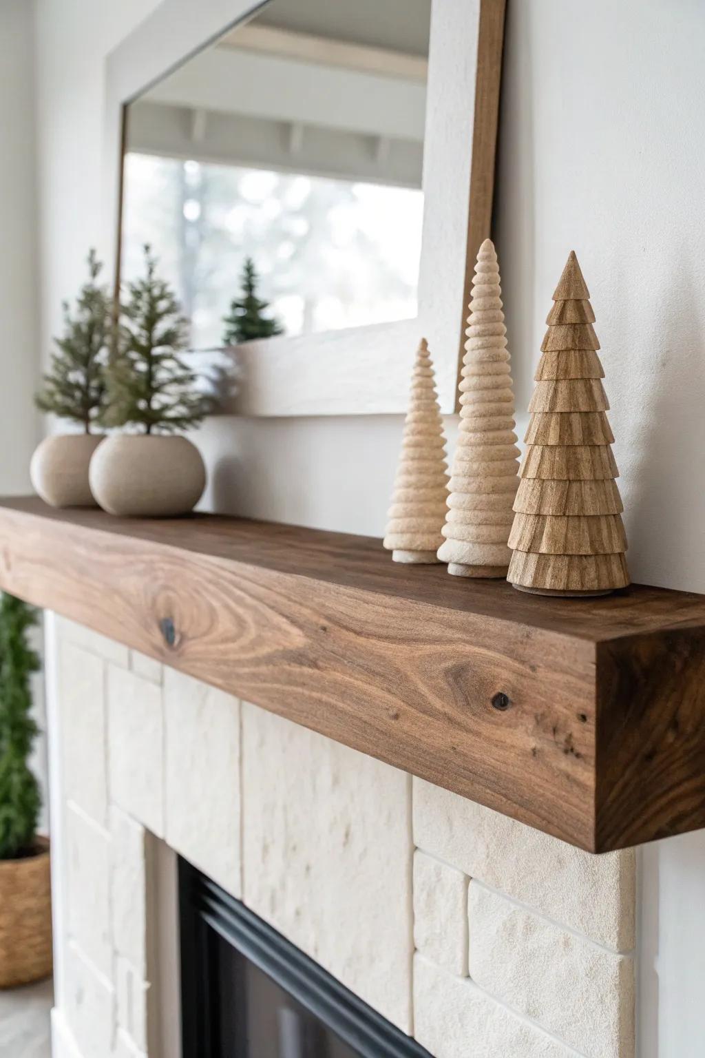 Keep the mini trees, lose the ornaments—an easy winter mantel refresh after Christmas.